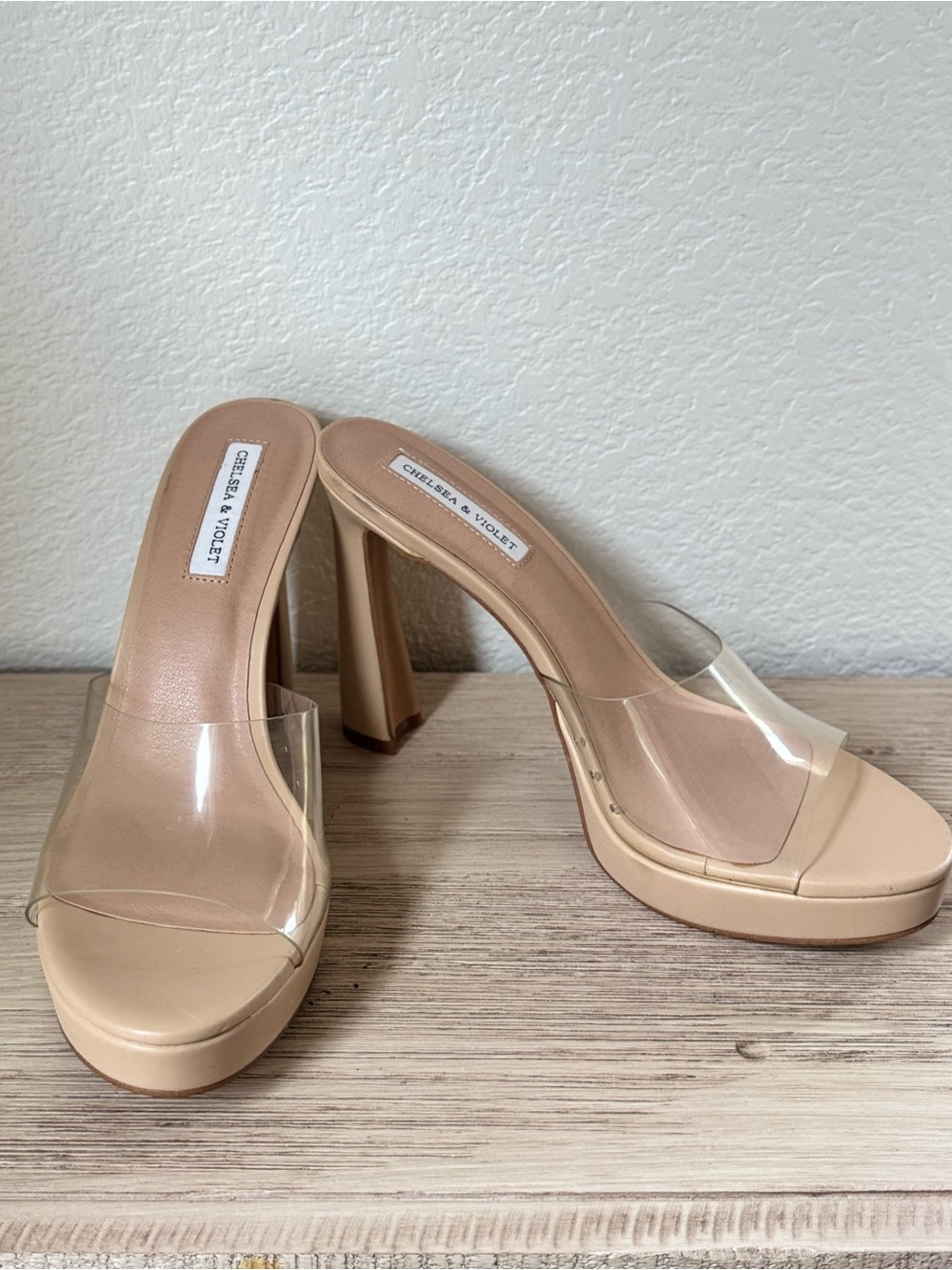 CHELSEA & VIOLET Nude Clear Strap Platform Heels . Size 9.5 - Picture 3 of 10